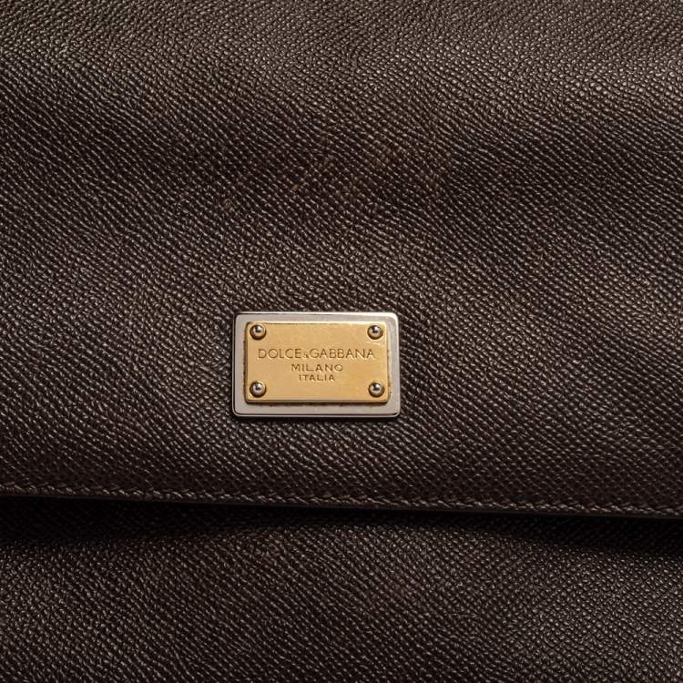 Pre Owned Dolce & Gabbana Dark Brown Leather Medium Miss Sicily Top Handle Bag