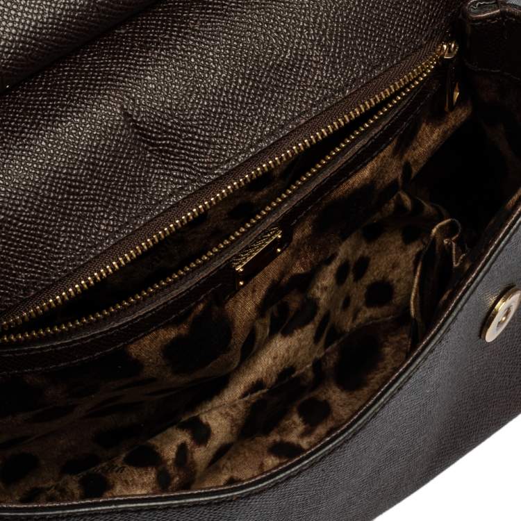 Pre Owned Dolce & Gabbana Dark Brown Leather Medium Miss Sicily Top Handle Bag