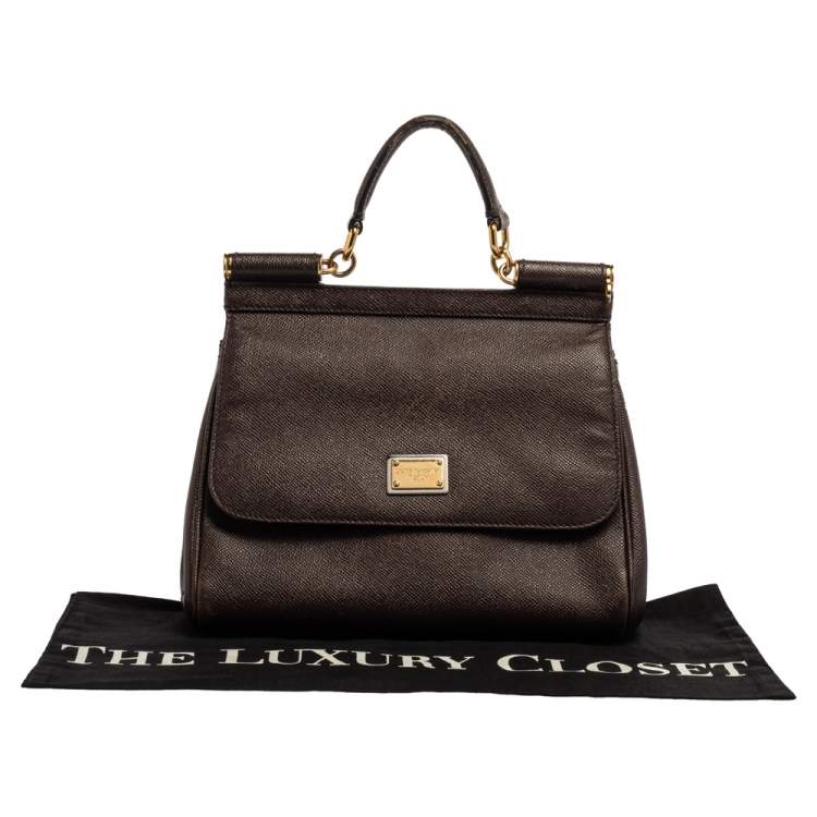 Pre Owned Dolce & Gabbana Dark Brown Leather Medium Miss Sicily Top Handle Bag