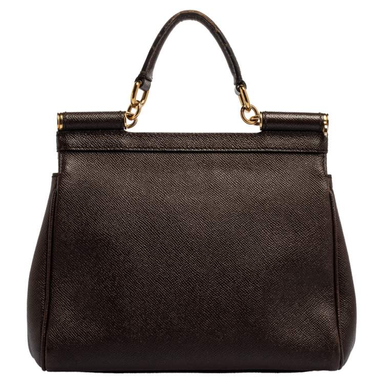 Pre Owned Dolce & Gabbana Dark Brown Leather Medium Miss Sicily Top Handle Bag