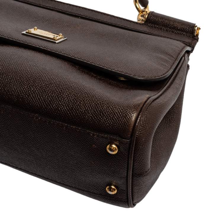 Pre Owned Dolce & Gabbana Dark Brown Leather Medium Miss Sicily Top Handle Bag