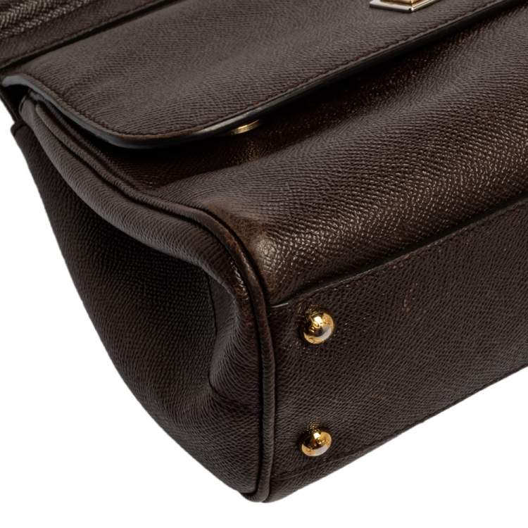 Pre Owned Dolce & Gabbana Dark Brown Leather Medium Miss Sicily Top Handle Bag