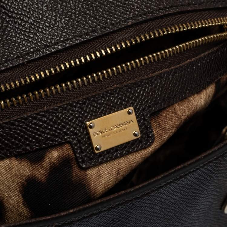 Pre Owned Dolce & Gabbana Dark Brown Leather Medium Miss Sicily Top Handle Bag