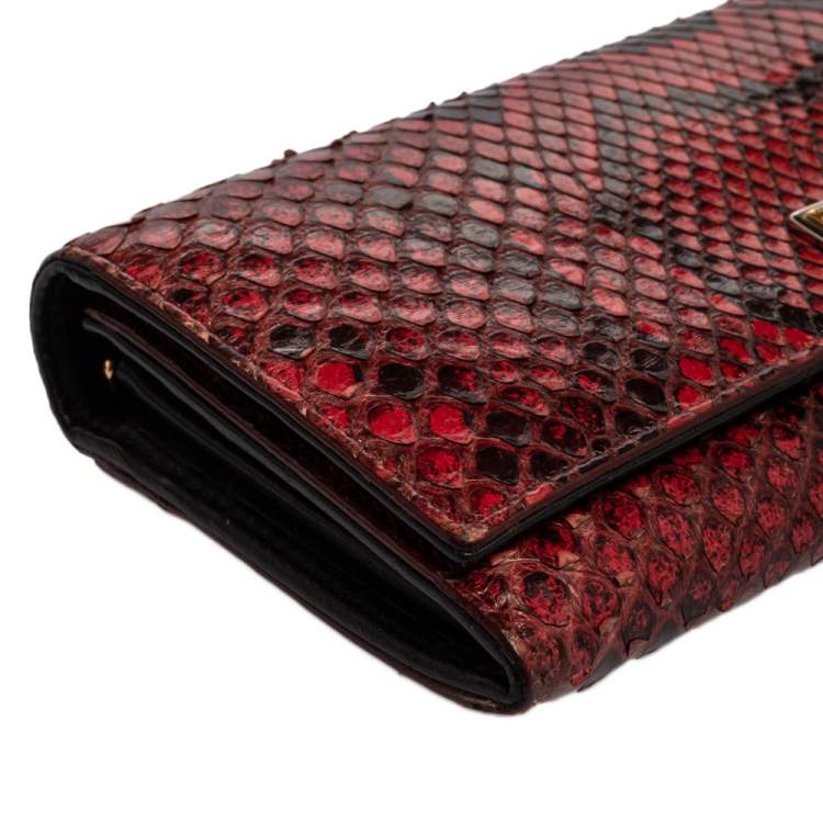 Pre Owned Dolce & Gabbana Red Python Dauphine Continental Wallet