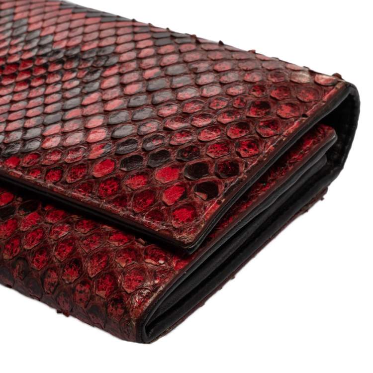Pre Owned Dolce & Gabbana Red Python Dauphine Continental Wallet