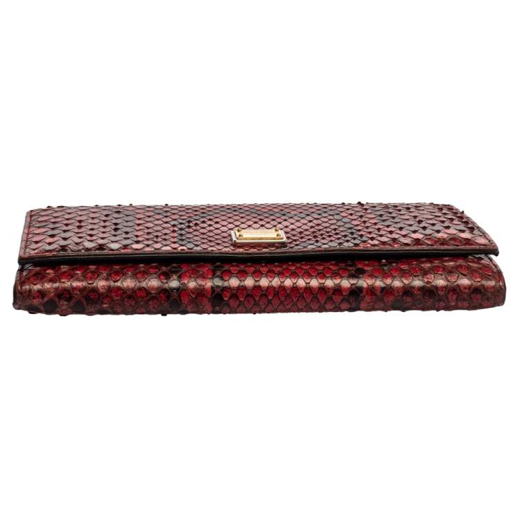 Pre Owned Dolce & Gabbana Red Python Dauphine Continental Wallet