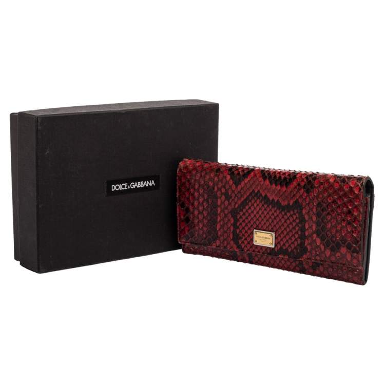 Pre Owned Dolce & Gabbana Red Python Dauphine Continental Wallet