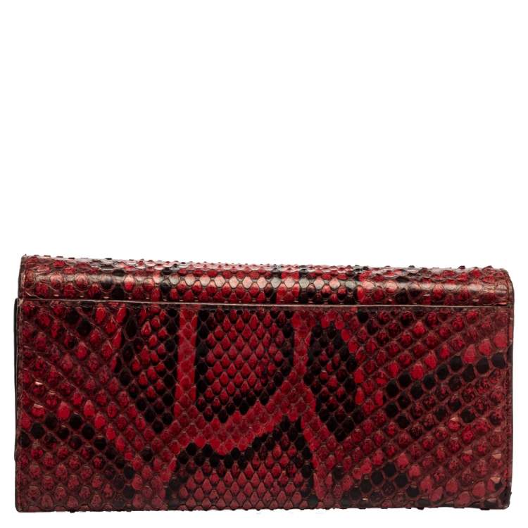 Pre Owned Dolce & Gabbana Red Python Dauphine Continental Wallet