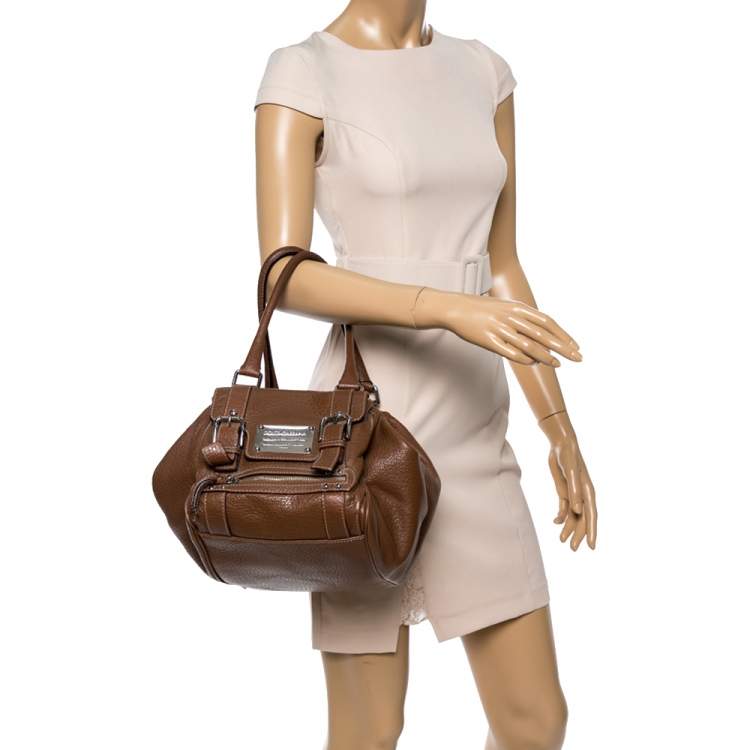 Pre Owned Dolce & Gabbana Brown Grained Soft Leather Miss Easy Way Bag
