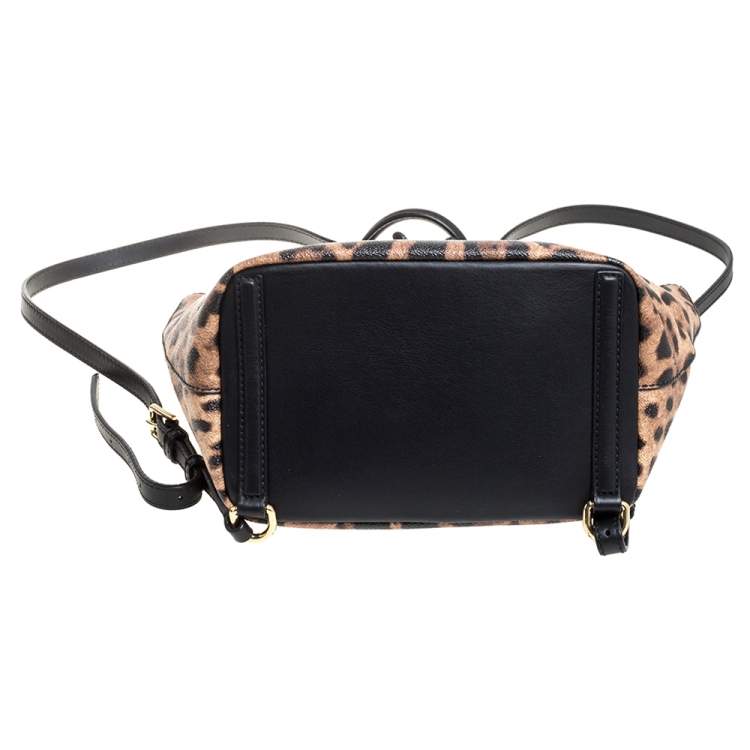 Pre Owned Dolce & Gabbana Black/Brown Leopard Print Coated Canvas and Leather Miss Sicily Backpack