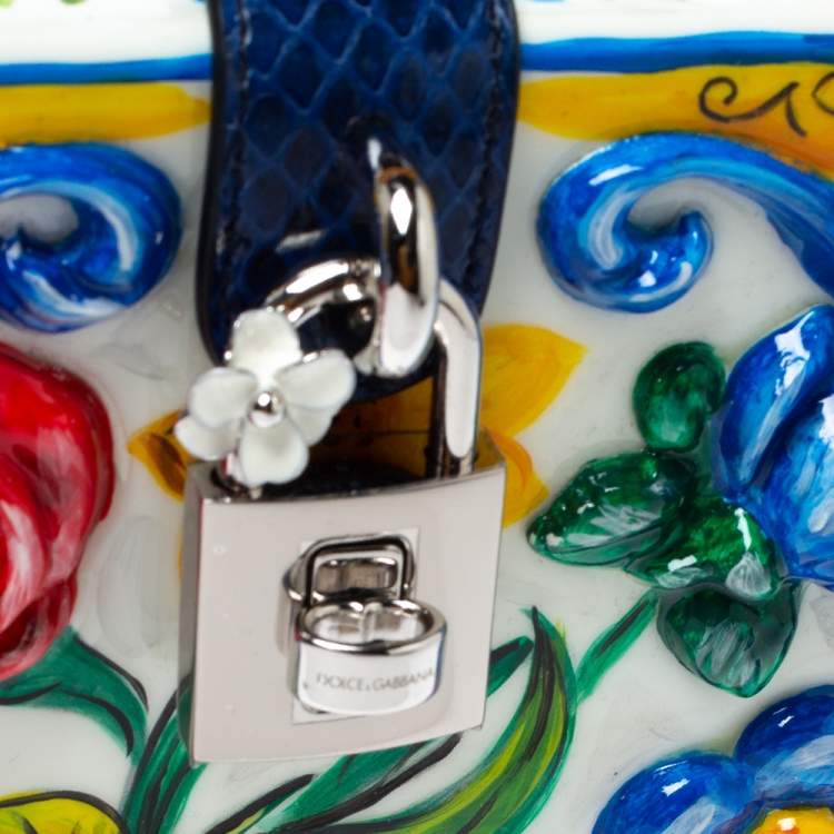 مملوكة مسبقًا Dolce & Gabbana Multicolor Majolica Print Acrylic and Snakeskin Top Handle Box Bag