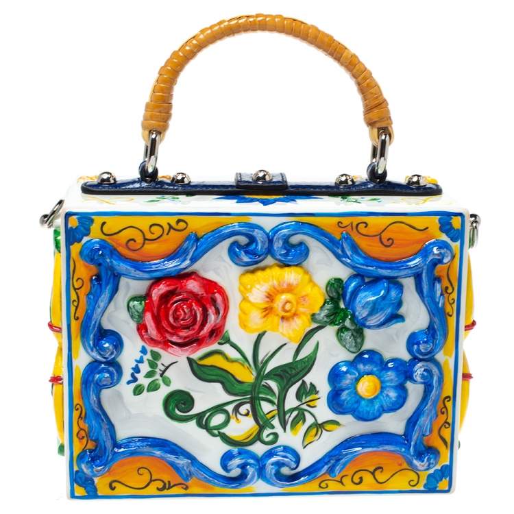 مملوكة مسبقًا Dolce & Gabbana Multicolor Majolica Print Acrylic and Snakeskin Top Handle Box Bag