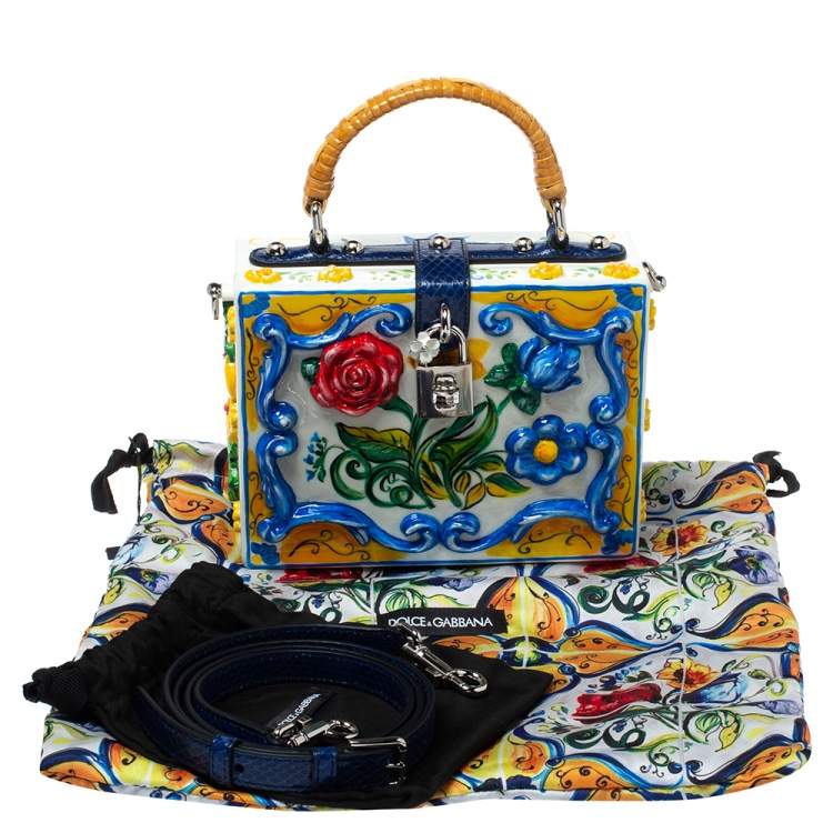 مملوكة مسبقًا Dolce & Gabbana Multicolor Majolica Print Acrylic and Snakeskin Top Handle Box Bag