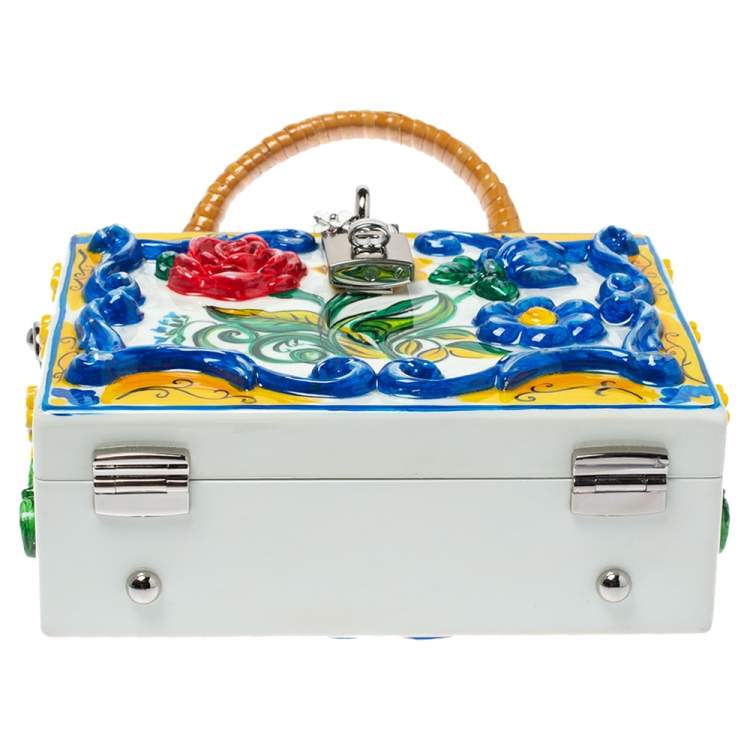 مملوكة مسبقًا Dolce & Gabbana Multicolor Majolica Print Acrylic and Snakeskin Top Handle Box Bag