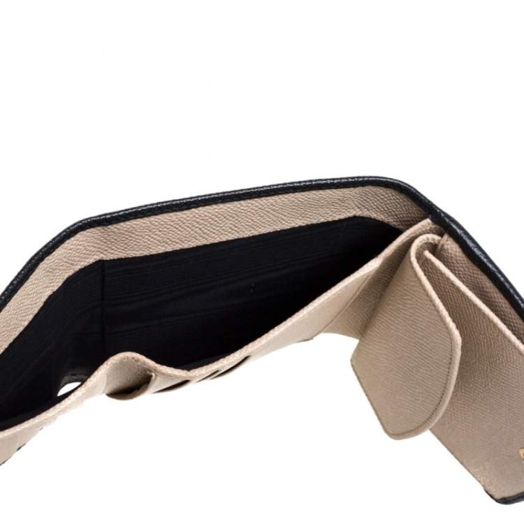 Pre Owned Dolce & Gabbana Black Leather Padlock Trifold Compact Wallet