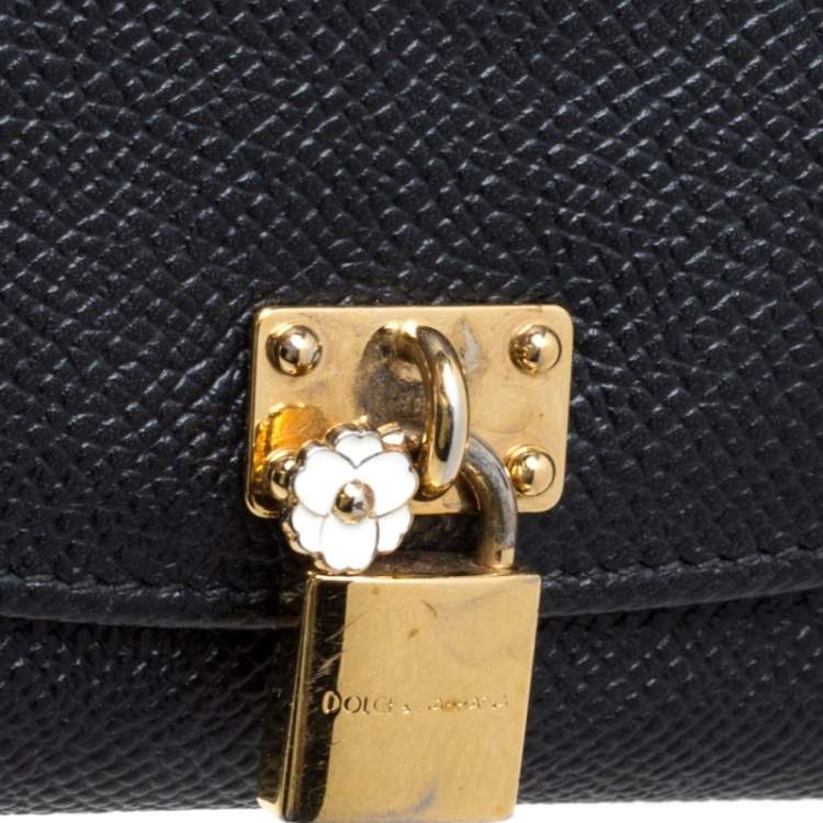 Pre Owned Dolce & Gabbana Black Leather Padlock Trifold Compact Wallet