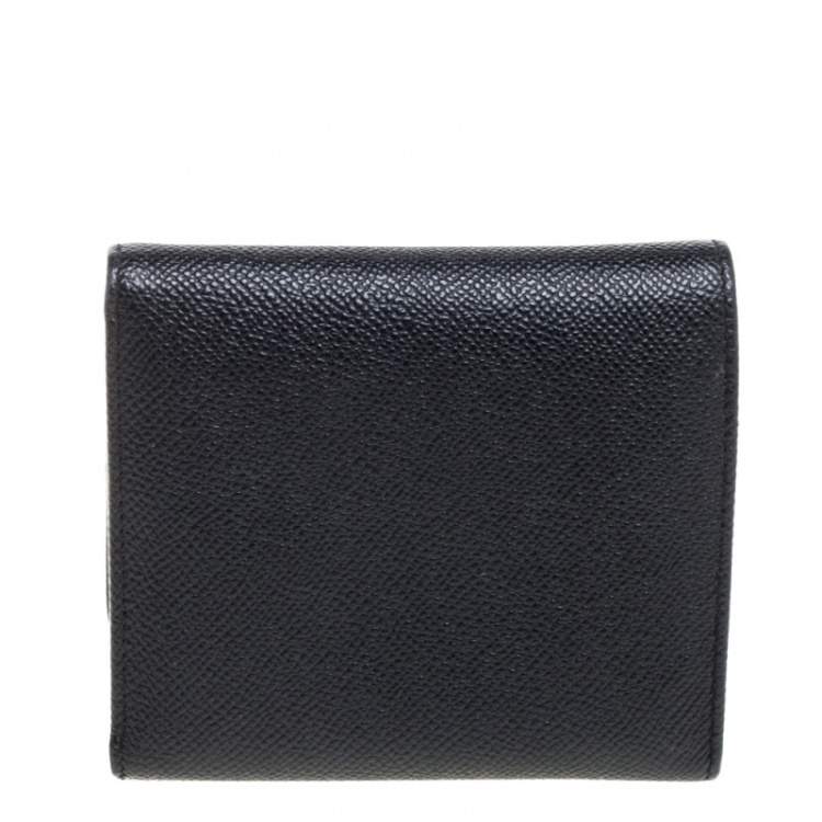 Pre Owned Dolce & Gabbana Black Leather Padlock Trifold Compact Wallet