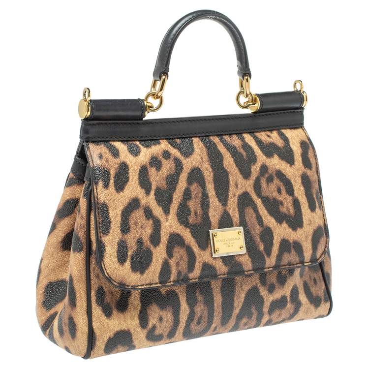 Pre Owned Dolce & Gabbana Beige/Black Coated and Leather Medium Miss Sicily Top Handle Bag