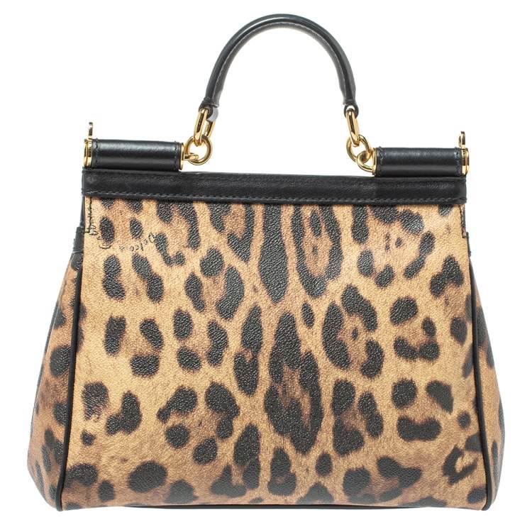 Pre Owned Dolce & Gabbana Beige/Black Coated and Leather Medium Miss Sicily Top Handle Bag