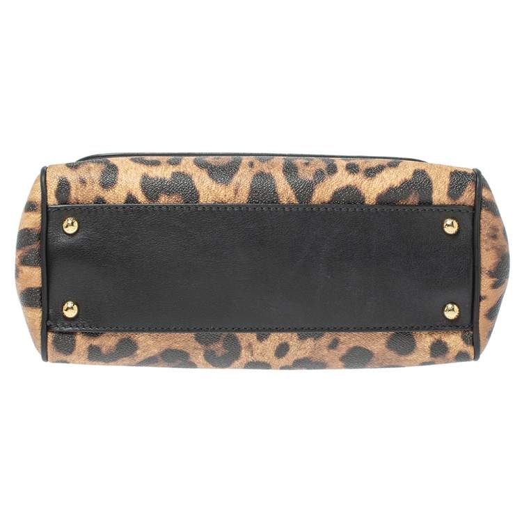Pre Owned Dolce & Gabbana Beige/Black Coated and Leather Medium Miss Sicily Top Handle Bag