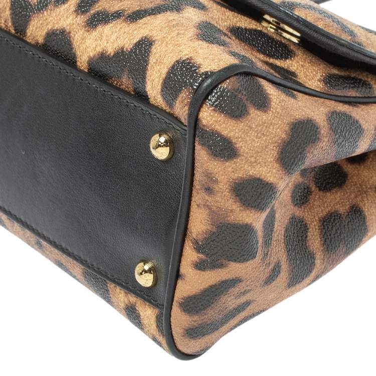 Pre Owned Dolce & Gabbana Beige/Black Coated and Leather Medium Miss Sicily Top Handle Bag