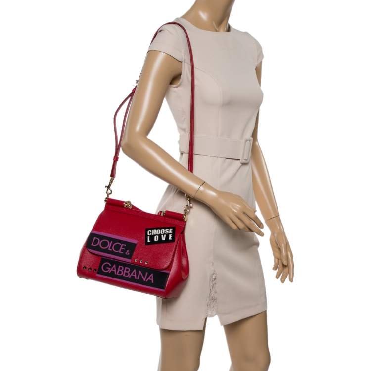 Sicily Medium Leather Shoulder Bag in Red - Dolce Gabbana