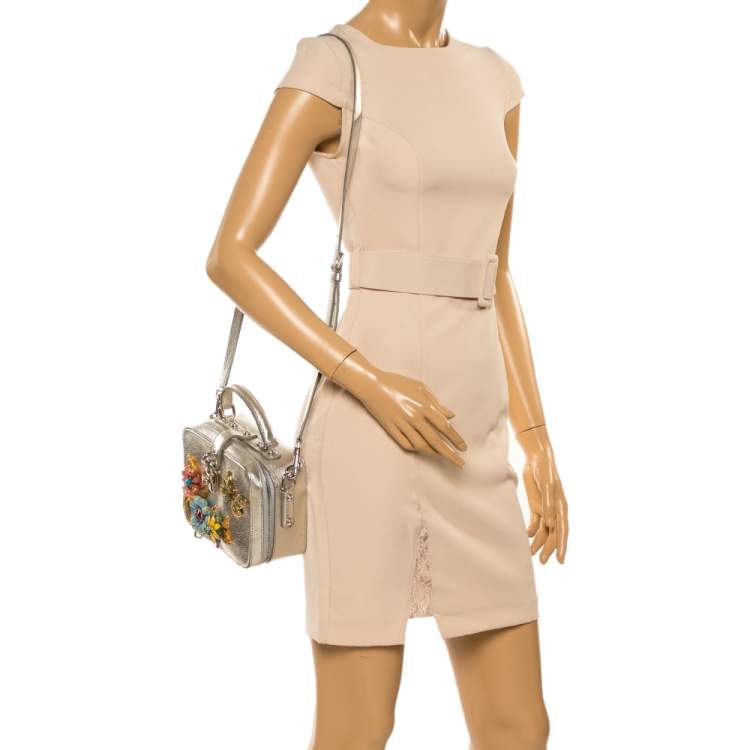 Pre Owned Dolce and Gabbana Silver Embellished Leather Dolce Soft Limited Edition Top Handle Bag