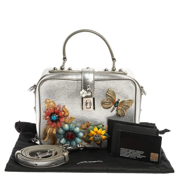 Pre Owned Dolce and Gabbana Silver Embellished Leather Dolce Soft Limited Edition Top Handle Bag