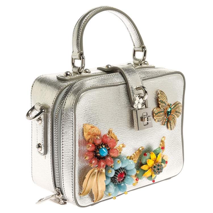 Pre Owned Dolce and Gabbana Silver Embellished Leather Dolce Soft Limited Edition Top Handle Bag