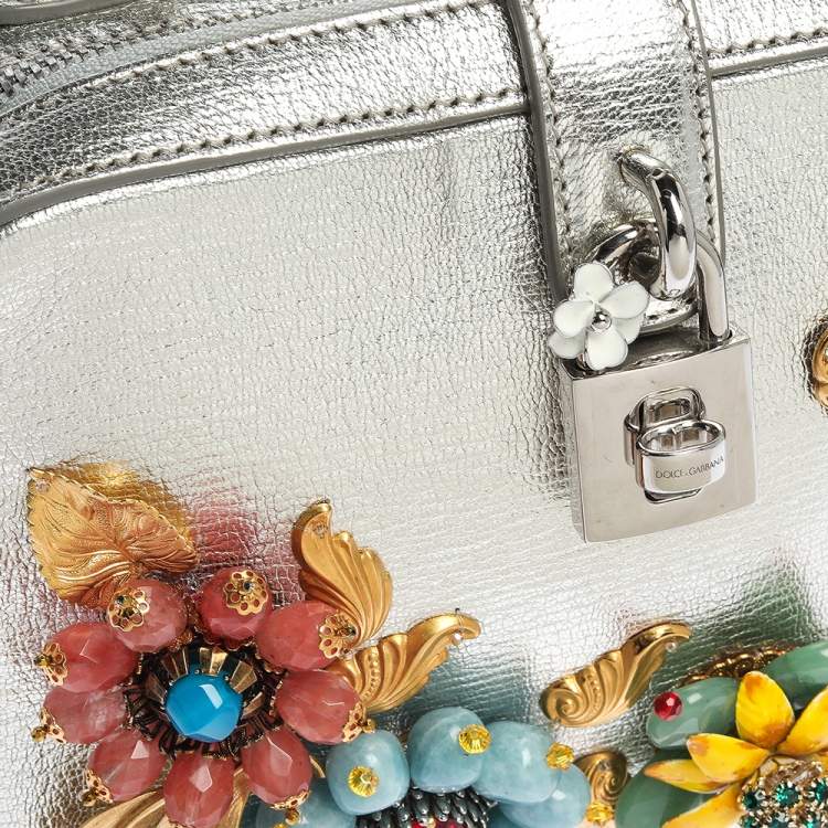 Pre Owned Dolce and Gabbana Silver Embellished Leather Dolce Soft Limited Edition Top Handle Bag