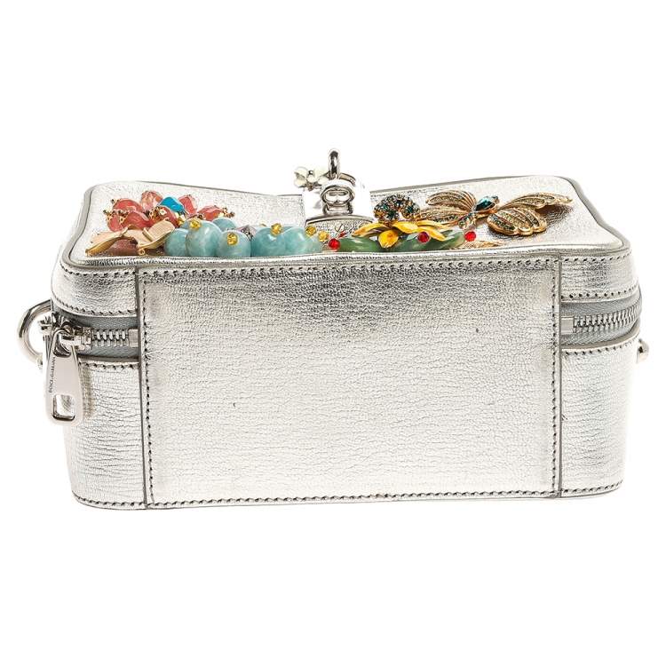 Pre Owned Dolce and Gabbana Silver Embellished Leather Dolce Soft Limited Edition Top Handle Bag