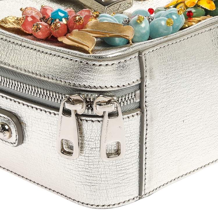 Pre Owned Dolce and Gabbana Silver Embellished Leather Dolce Soft Limited Edition Top Handle Bag