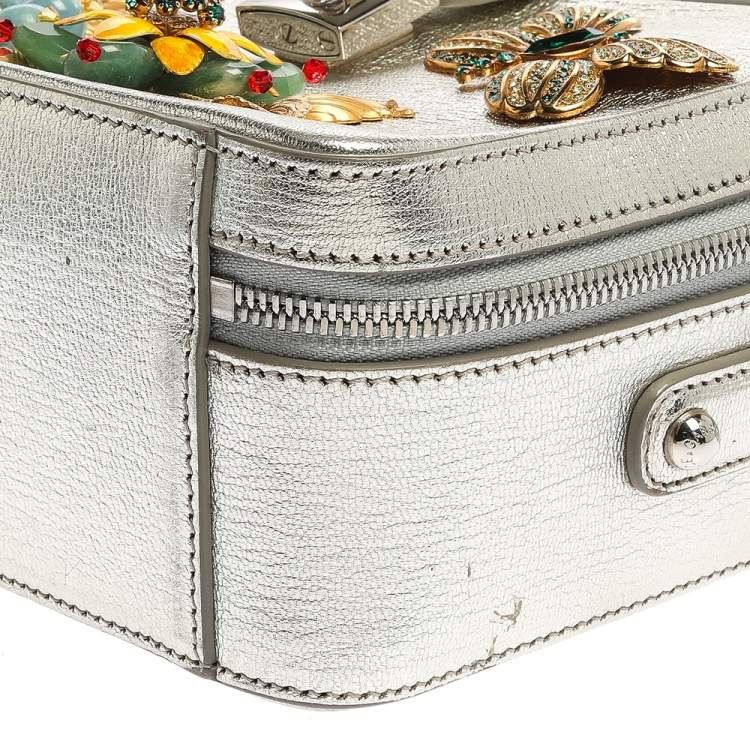 Pre Owned Dolce and Gabbana Silver Embellished Leather Dolce Soft Limited Edition Top Handle Bag