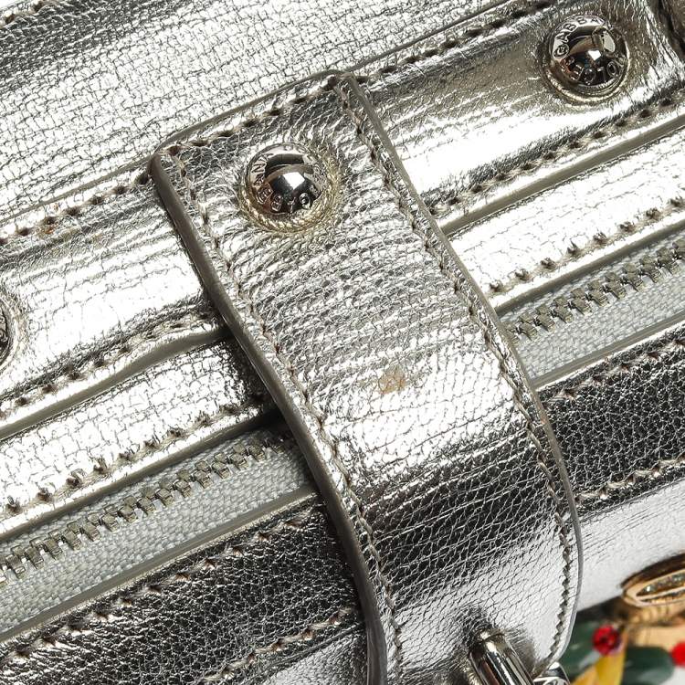 Pre Owned Dolce and Gabbana Silver Embellished Leather Dolce Soft Limited Edition Top Handle Bag