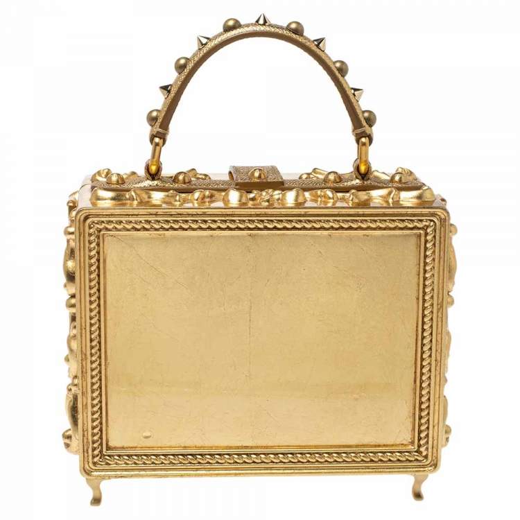 Pre Owned Dolce and Gabbana Gold Wood and Acrylic Leaf Dolce Box Bag