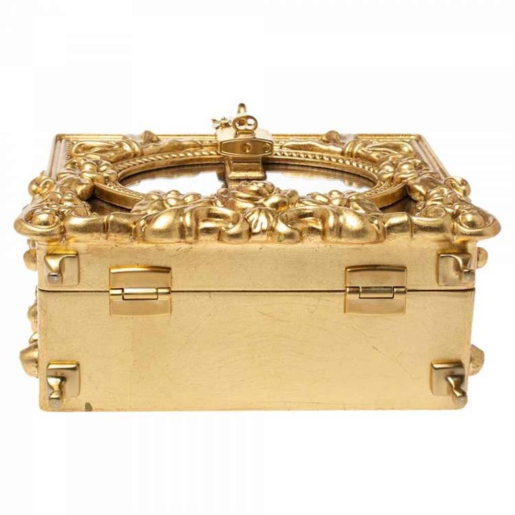 Pre Owned Dolce and Gabbana Gold Wood and Acrylic Leaf Dolce Box Bag