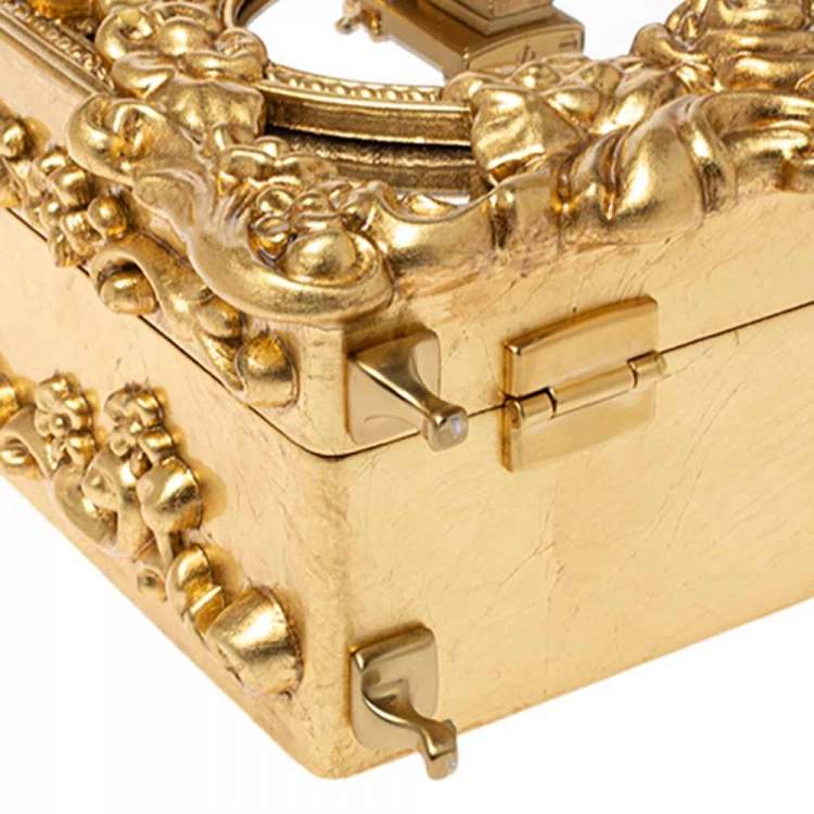Pre Owned Dolce and Gabbana Gold Wood and Acrylic Leaf Dolce Box Bag