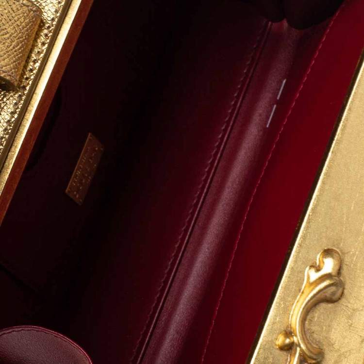 Pre Owned Dolce and Gabbana Gold Wood and Acrylic Leaf Dolce Box Bag