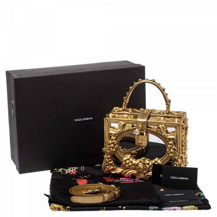 Pre Owned Dolce and Gabbana Gold Wood and Acrylic Leaf Dolce Box Bag