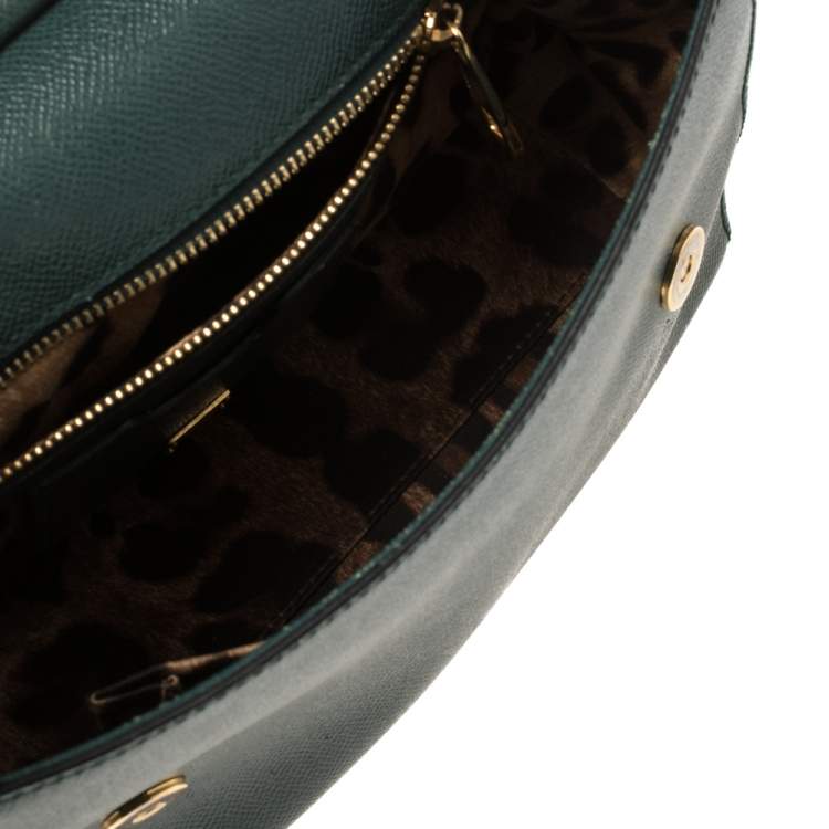 Pre Owned Dolce & Gabbana Dark Green Leather Medium Miss Sicily Top Handle Bag