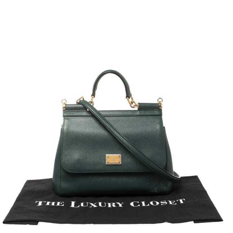 Pre Owned Dolce & Gabbana Dark Green Leather Medium Miss Sicily Top Handle Bag