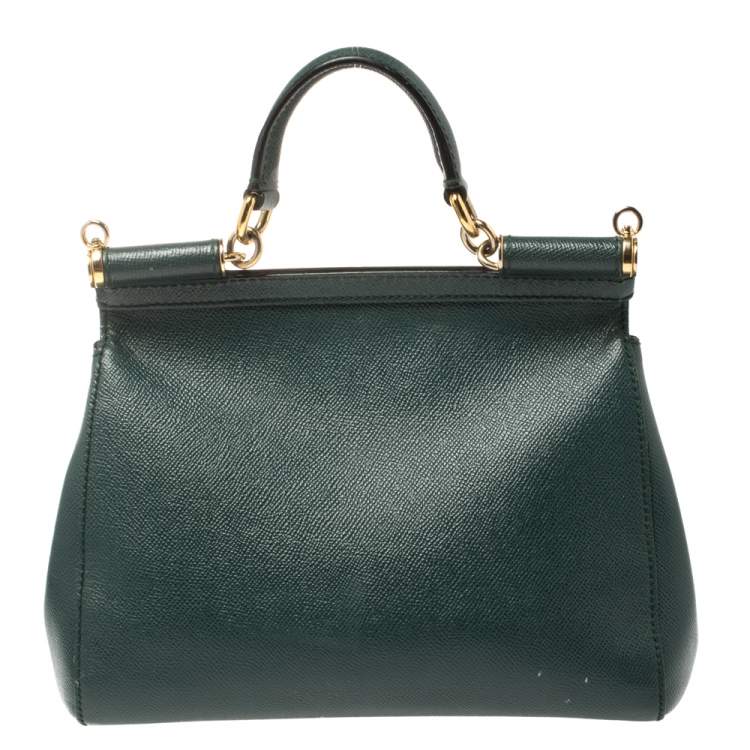 Pre Owned Dolce & Gabbana Dark Green Leather Medium Miss Sicily Top Handle Bag