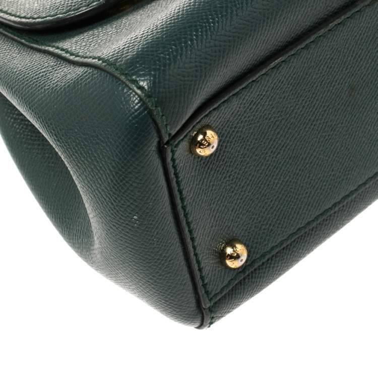 Pre Owned Dolce & Gabbana Dark Green Leather Medium Miss Sicily Top Handle Bag