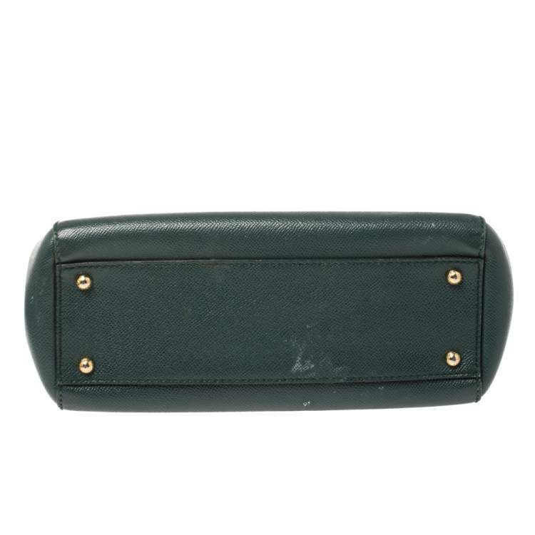 Pre Owned Dolce & Gabbana Dark Green Leather Medium Miss Sicily Top Handle Bag