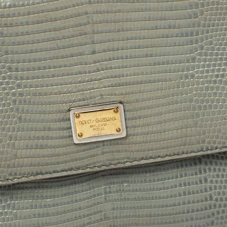 مملوكة مسبقًا Dolce & Gabbana Avocado Green Lizard Embossed Leather Small Miss Sicily Top Handle Bag