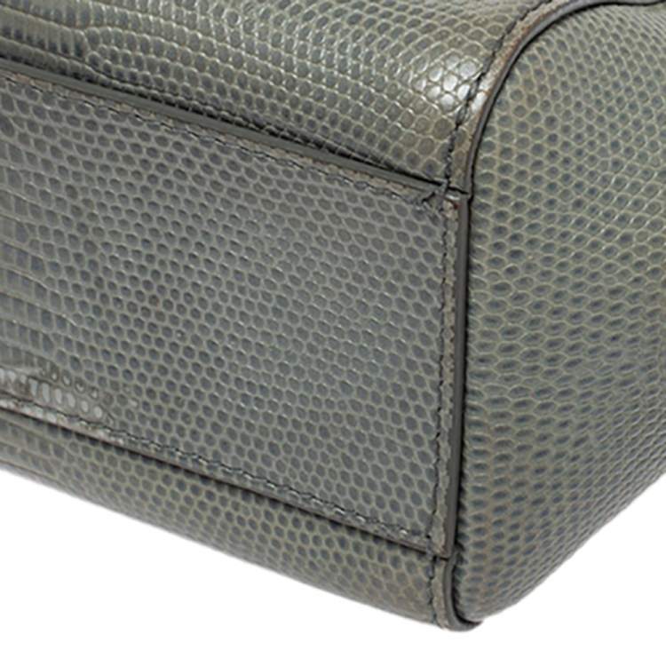 مملوكة مسبقًا Dolce & Gabbana Avocado Green Lizard Embossed Leather Small Miss Sicily Top Handle Bag