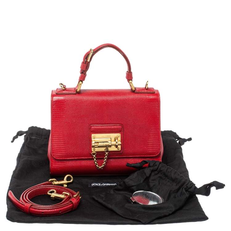 Pre Owned Dolce & Gabbana Red Lizard Embossed Leather Medium Miss Monica Top Handle Bag