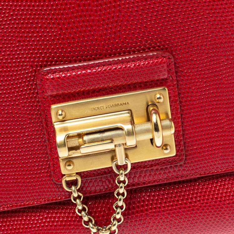 Pre Owned Dolce & Gabbana Red Lizard Embossed Leather Medium Miss Monica Top Handle Bag