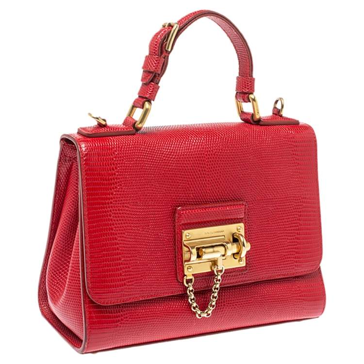 Pre Owned Dolce & Gabbana Red Lizard Embossed Leather Medium Miss Monica Top Handle Bag