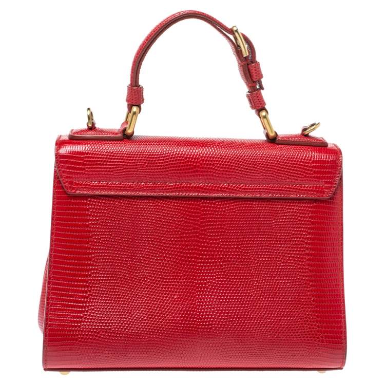 Pre Owned Dolce & Gabbana Red Lizard Embossed Leather Medium Miss Monica Top Handle Bag